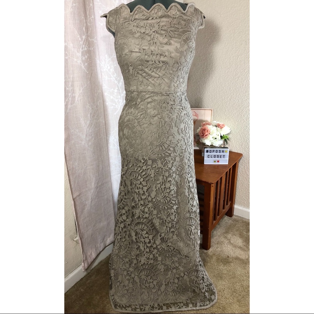 Tadashi Shoji Taupe Lace Formal Dress